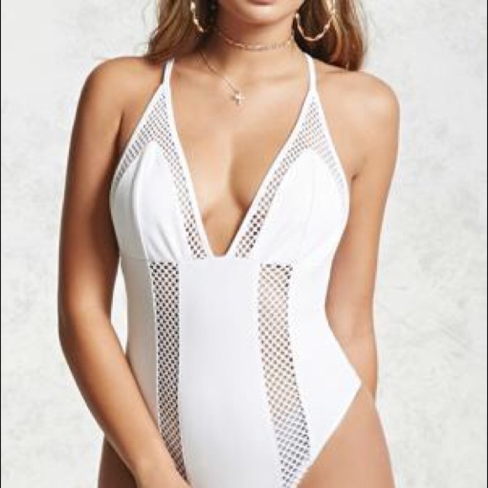 White high cut netted bodysuit